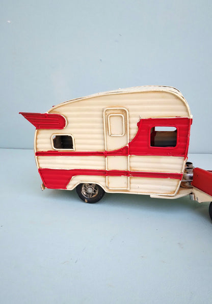 Retro Camping Van Replica, Vintage Aesthetic Cadillac With Caravan, Gift For Campers