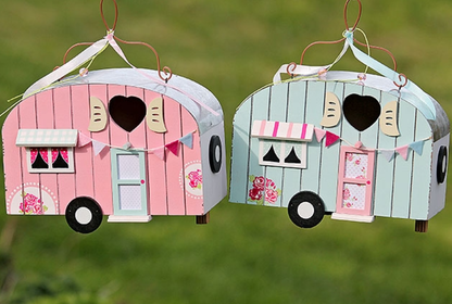 Wood Hanging Bird Feeder, Miniature Trailer Bird House, Backyard Decor