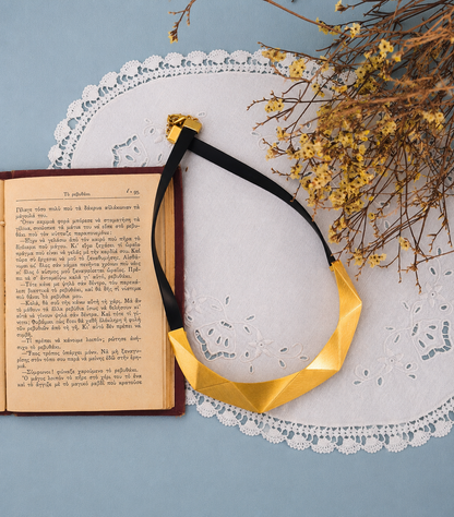 Geometric Gold Plated Brass Statement Necklace, Handmade Rubber Collar Necklace, Architectural Jewelry