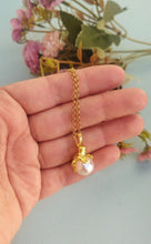 Load image into Gallery viewer, Prince Frog Gold Necklace, Pearl Drop Necklace With Cute Toad
