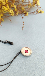 Silver Button Necklace, Unisex Charm Necklace