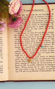 Beaded Gemstone Square Cross Necklace, Cute 18k Gold Plated Silver Cross Charm In Tiny Beads Necklace