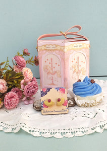 Care Package For Her, Carousel Gift Box With Vegan Handmade Cupcake Soap/Biodegradable Lavender Sponge And Enamel Stud Earrings
