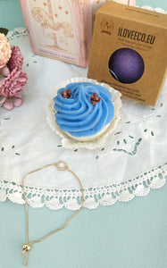 Long Distance Spa And Wellness Gift For Friend, Carousel Gift Box With Vegan Cupcake Soap/ Biodegradable Sponge/ Enamel Stud Earrings And Opal Bracelet