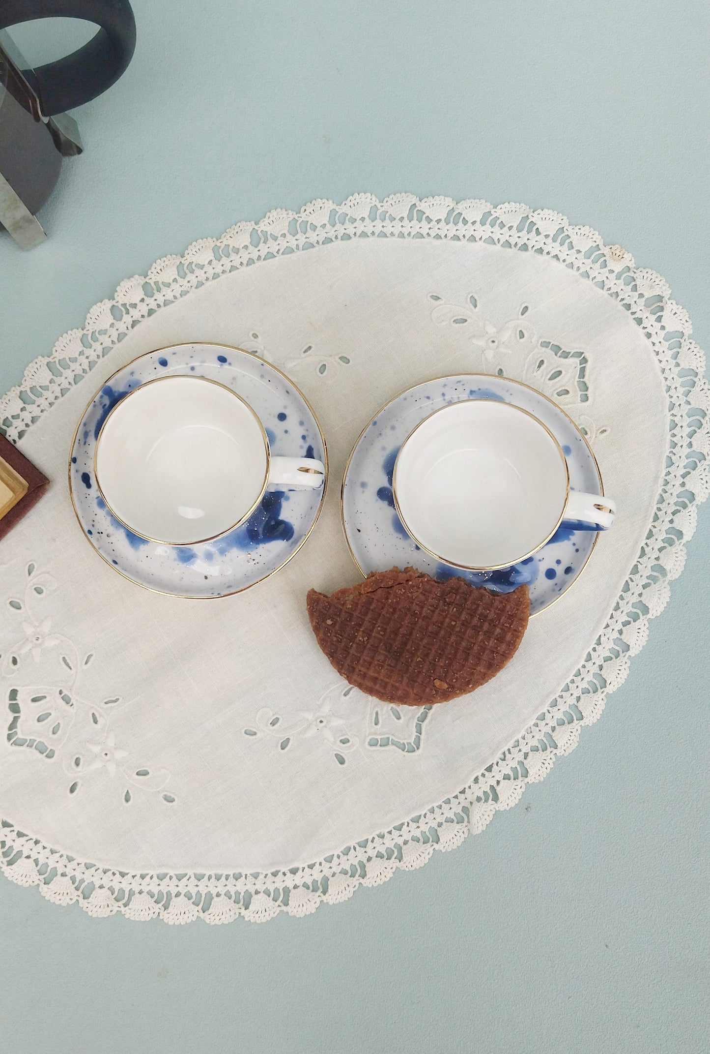 Gold Ceramic Espresso Cups, White Porcelain Mug With Saucer, Set Of 6