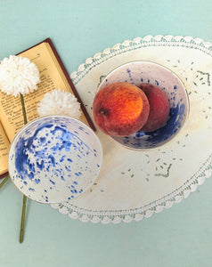 Gold Ceramic Rimmed Bowl, White Porcelain Bowls With Cobalt Splashes, Fine Dining Set Of 2
