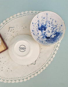Gold Ceramic Rimmed Bowl, White Porcelain Bowls With Cobalt Splashes, Fine Dining Set Of 2