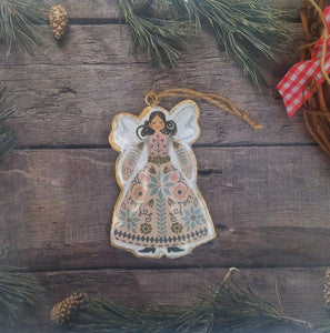 Angel Christmas Ornament For Tree Decoration, Vintage Double Sided Metal Hanging Angel