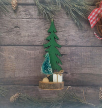 Load image into Gallery viewer, Wooden Christmas Tree, Miniature Laser Cut Wood Tree On Wood Slice
