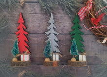 Load image into Gallery viewer, Wooden Christmas Tree, Miniature Laser Cut Wood Tree On Wood Slice
