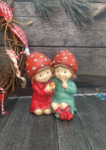 Load image into Gallery viewer, Amanita Couple Figurine, Cute Boy Girl Statue Holding A Sparrow
