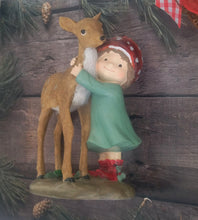 Load image into Gallery viewer, Amanita Kid And Deer Figurines, Enchanted Forest Holiday Decoration
