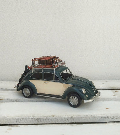Large Retro Metal Car, Vintage Aesthetic Citroen 2 CV With Skiing Accessories