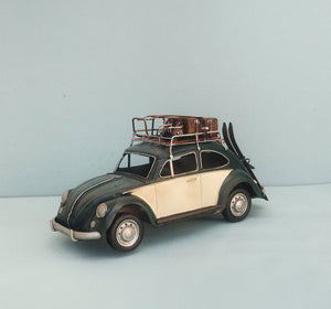 Large Retro Metal Car, Vintage Aesthetic Citroen 2 CV With Skiing Accessories