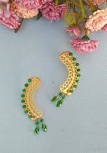 Load image into Gallery viewer, 22k Gold Jade Earrings, Long Lace Stud Earrings With Gemstone Beads
