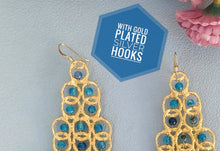 Load image into Gallery viewer, 22k Gold Blue Jade Circle Earrings, Long Beaded Gemstone Earrings
