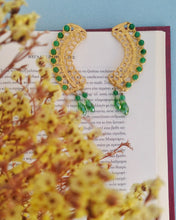 Load image into Gallery viewer, 22k Gold Jade Earrings, Long Lace Stud Earrings With Gemstone Beads
