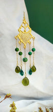 Load image into Gallery viewer, Long 24k Gold Dangle Earrings, Emerald Green Drop Earrings
