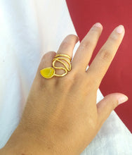 Load image into Gallery viewer, 24k Gold Wrap Ring, Yellow Quartz Adjustable Statement Ring
