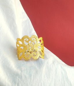 24k Gold Bracelet, Vintage Aesthetic Bangle Bracelet From Greek Folklore Needlecraft