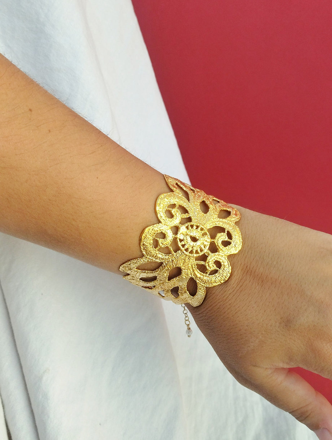 24k Gold Bracelet, Vintage Aesthetic Bangle Bracelet From Greek Folklore Needlecraft