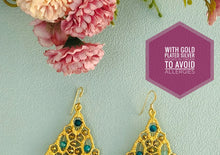 Load image into Gallery viewer, 24k Gold Blue Jade Dangle Earrings, Statement Rhombus Earrings
