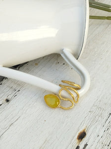 24k Gold Wrap Ring, Yellow Quartz Adjustable Statement Ring