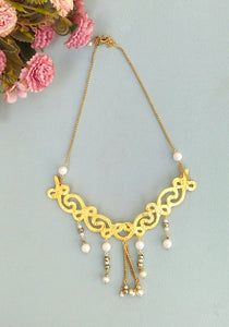 24k Gold Necklace, Wide Choker For Greek Goddess, Ethinc Bib Necklace