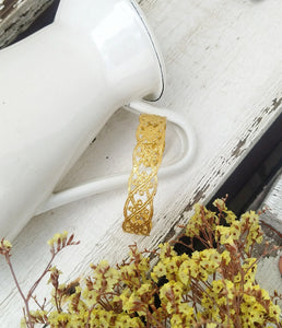 24k Gold Lace Bracelet, Gold Plated Brass Bangle Bracelet Inspired In Doilies Patterns
