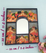 Load image into Gallery viewer, Wood Framed Mirror On Folk Art Painting, Small Wall Hanging Mirror
