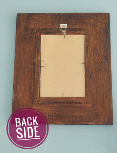 Wood Framed Mirror On Folk Art Painting, Small Wall Hanging Mirror