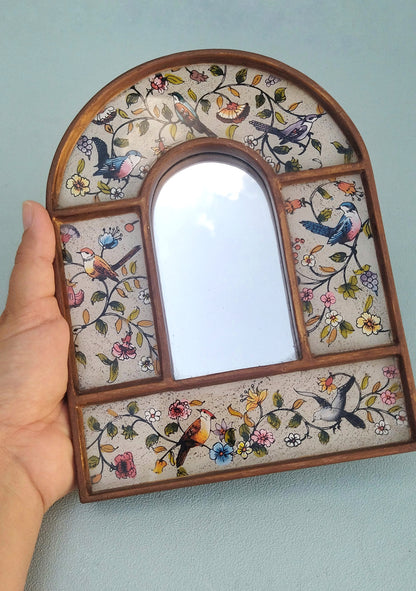 Stained Glass Accent Mirror, Hand Painted Peruvian Art Wall Mirror