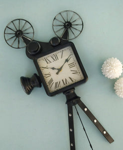 Vintage Film Movie Camera Table Clock, Industrial Analog Floor Clock