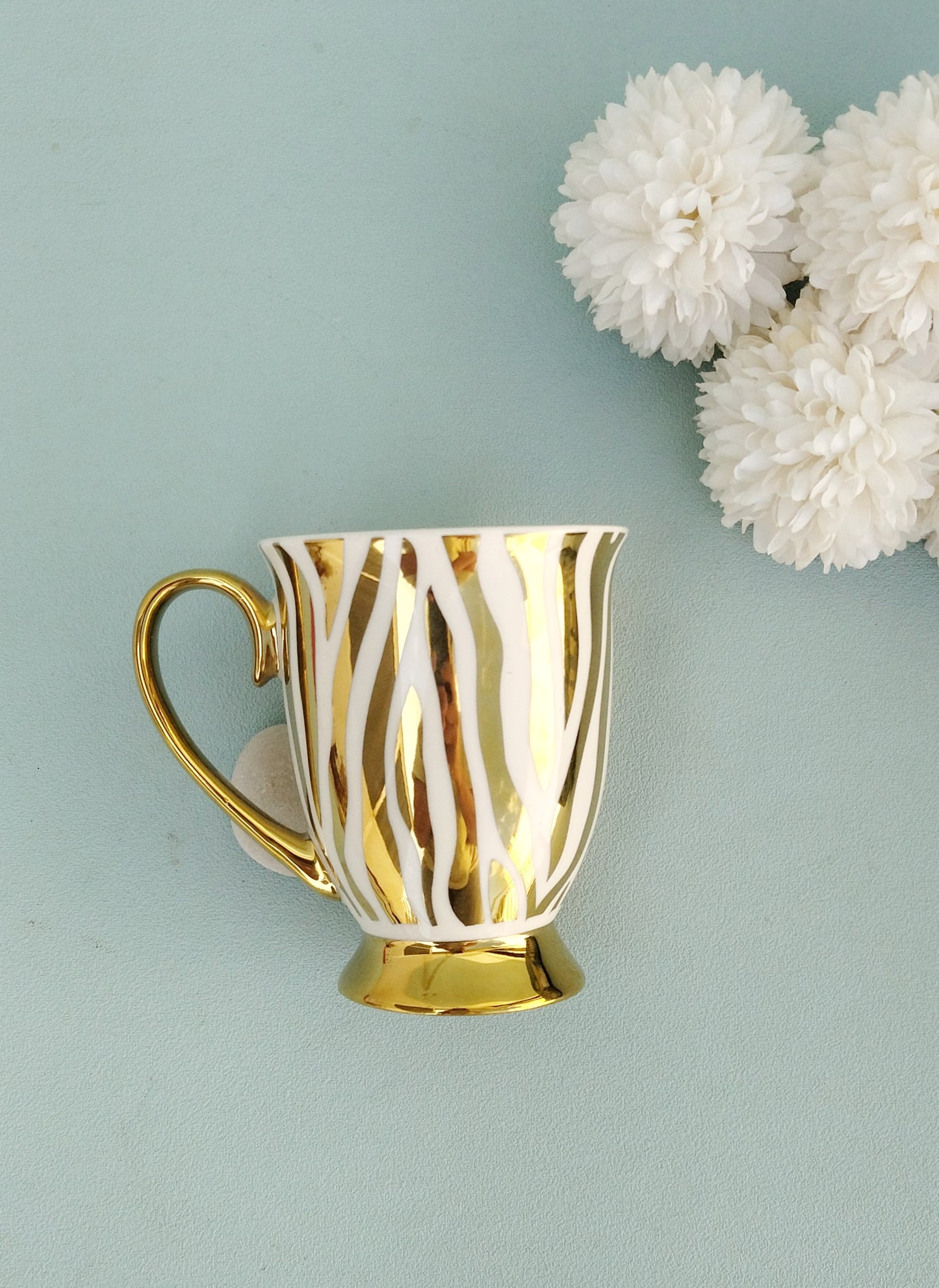 Tea Gift Box, White And Gold Ceramic Cup With Gold Spoon And Tea Infuser