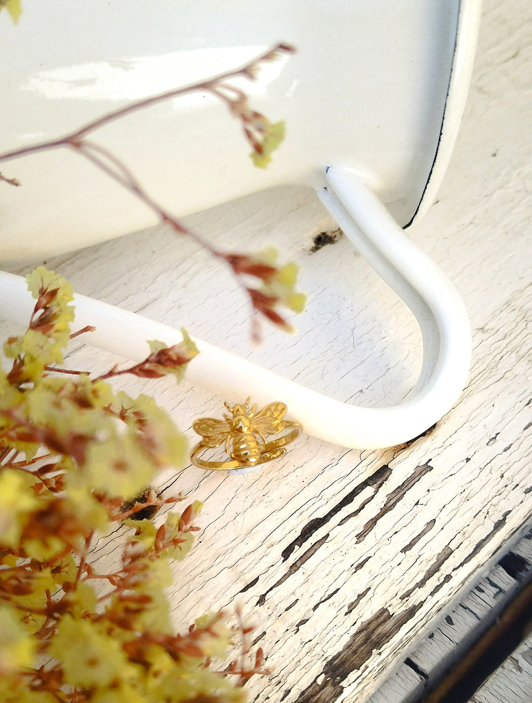 Adjustable Bee Ring, Gold Plated Or Sterling Silver Open Ring