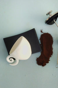 Handmade Coffee Mug, White Ceramic Mug With Black Saucer