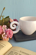 Load image into Gallery viewer, Handmade Coffee Mug, White Ceramic Mug With Black Saucer
