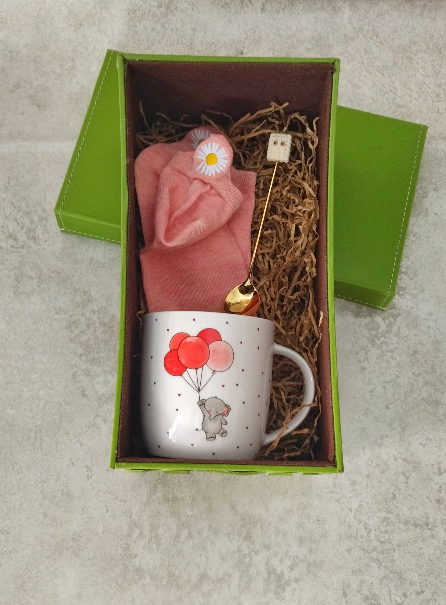 Hug In A Box, Cute Ceramic Cup With Christmas Spoon And Embroidered Socks