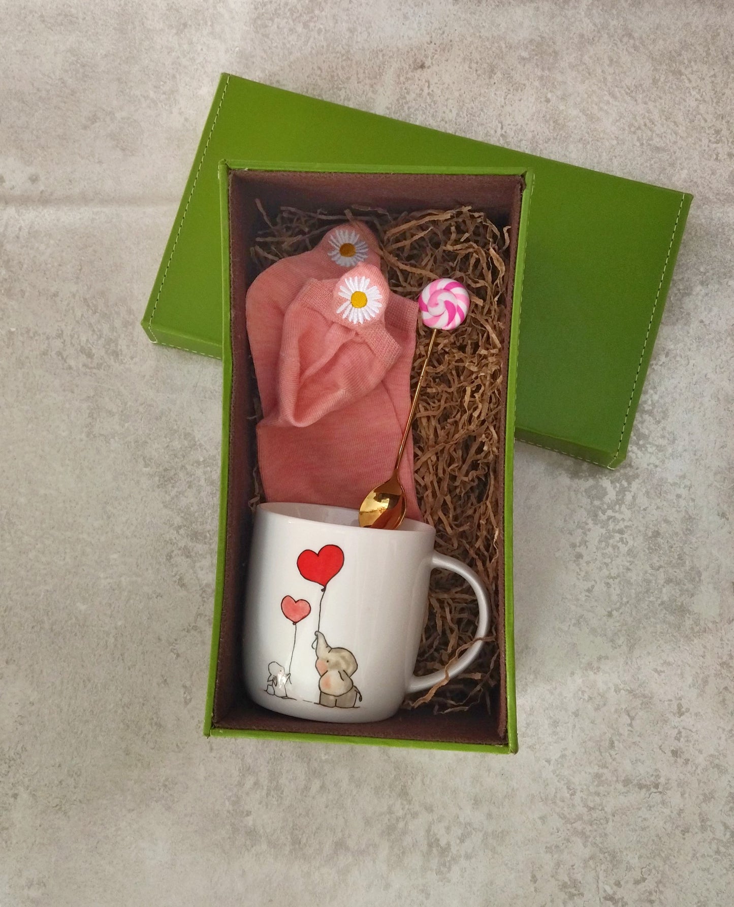 Hug In A Box, Cute Ceramic Cup With Christmas Spoon And Embroidered Socks