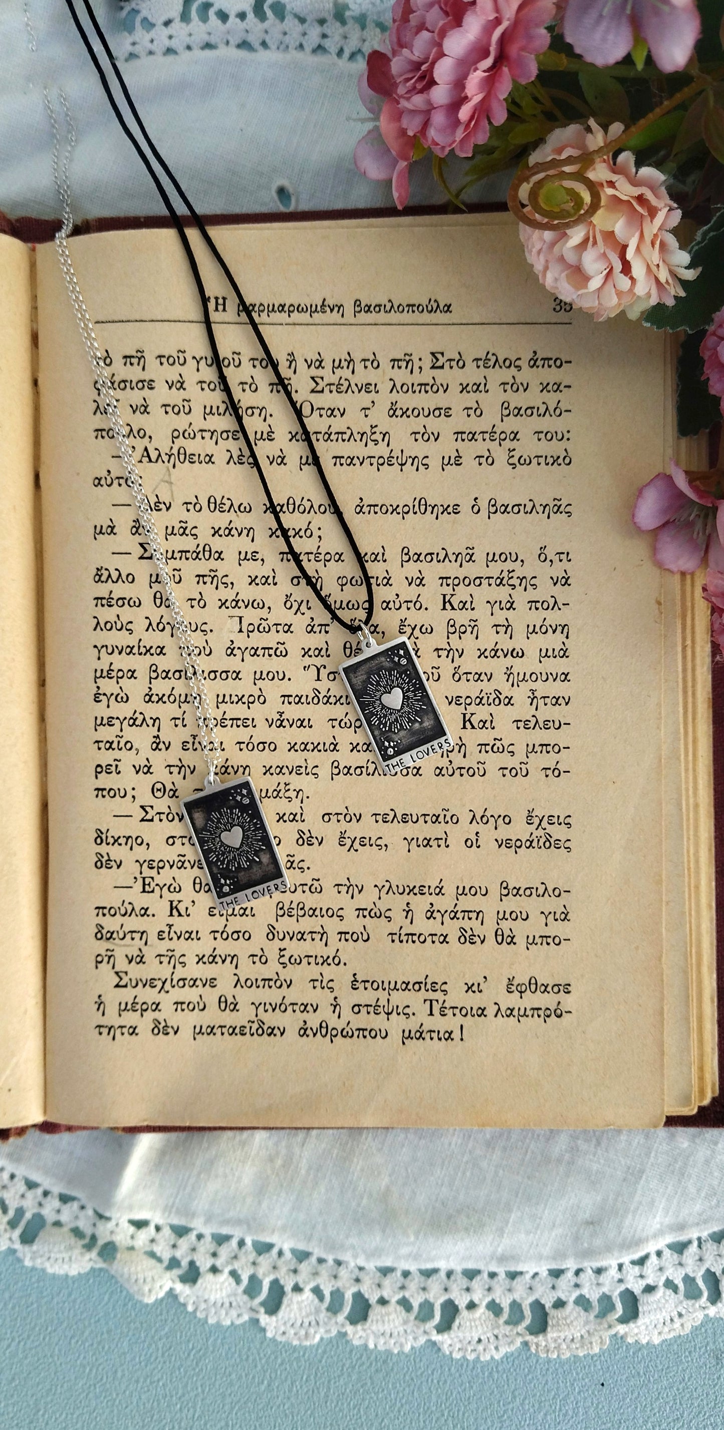 "The Lovers" Tarot Card Couples Set Necklace