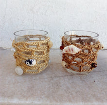 Load image into Gallery viewer, Nautical Glass Tealight Candle Holder With Burlap Cord And Seashells
