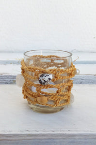 Nautical Glass Tealight Candle Holder With Burlap Cord And Seashells