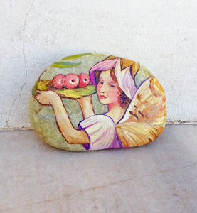 Hand Painted Rock With Lavender Fairy, Small Painting On Pebble