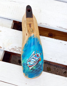 Handpainted Shoe Last, Vintage Wooden Shoe Form With Fishing Boat Painting