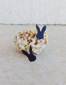 Black Enamel Bunny Stud Earrings
