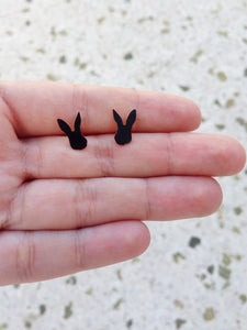 Black Enamel Bunny Stud Earrings