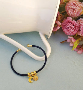 Personalized Crescent Moon Bangle Bracelet, Adjustable Layering Bracelet With Moon Phase