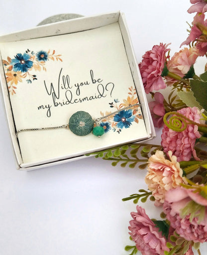 Destination Wedding Gift For Bridesmaid, Customized Urchin Bracelet In Proposal Box, Beach Wedding Theme Jewelry