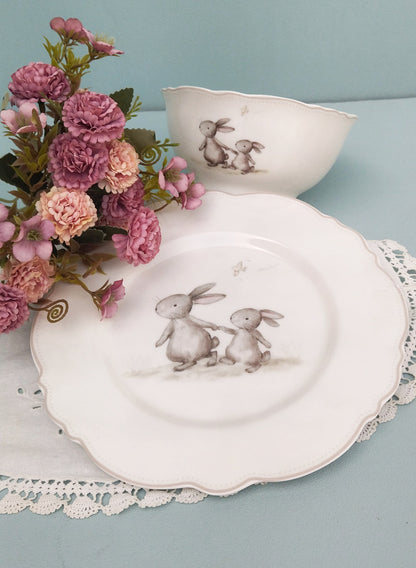 Cute Small Ceramic Plate With Bunny, Porcelain Salad Plate