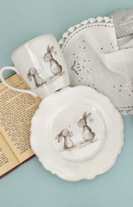 Cute Small Ceramic Plate With Bunny, Porcelain Salad Plate